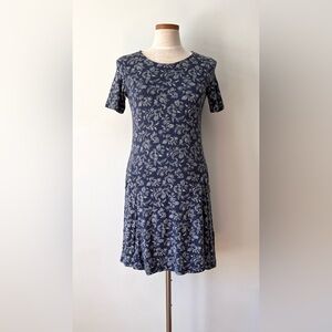 Fat Face Blue Floral Short Sleeve Crew Neck Midi Dress w/ Pockets Size S